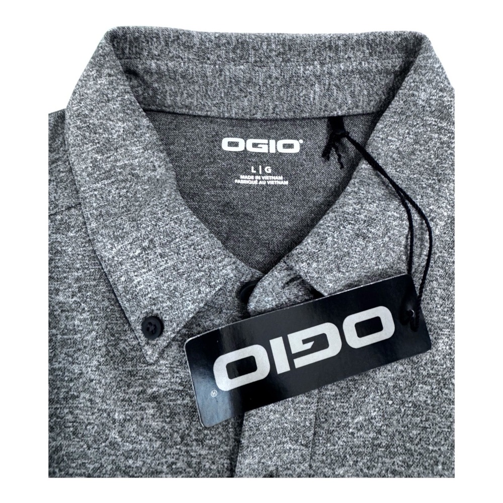 OGIO OG141 Gravitate Men's Large Heather Gray Full Button Short Sleeve Polo NWT - Picture 6 of 9